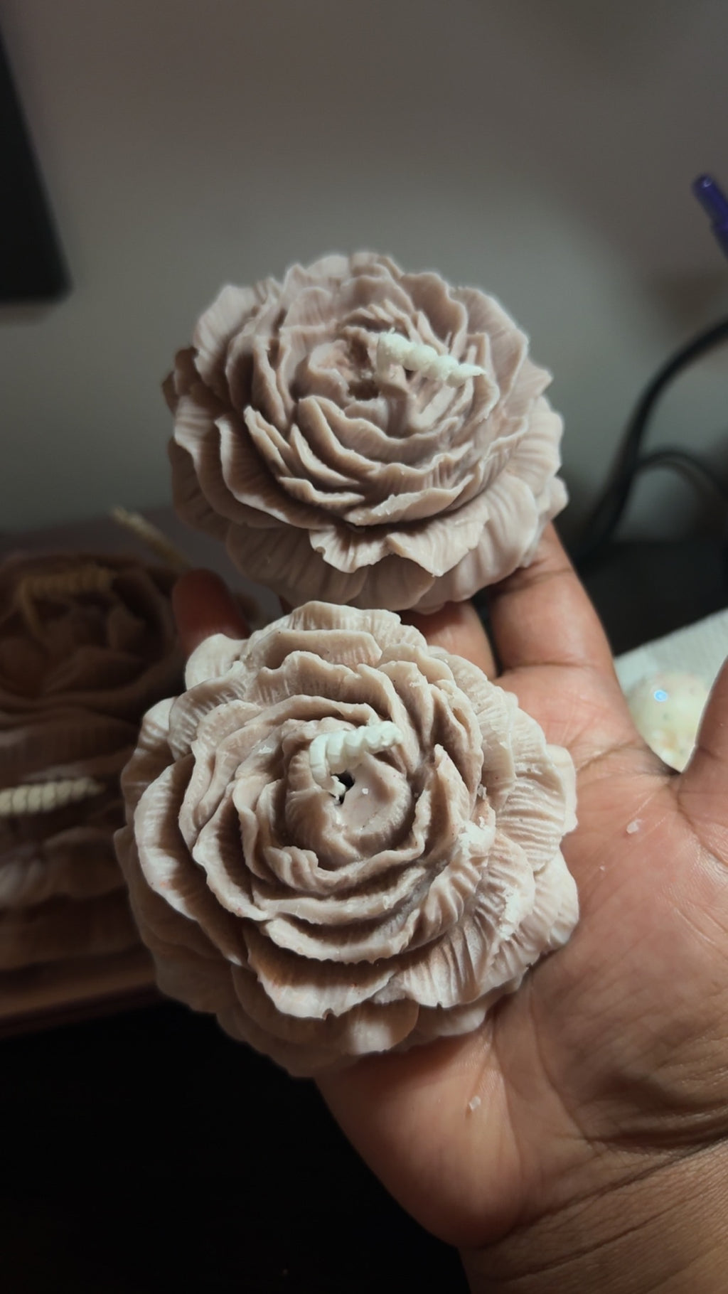 Peony flower candle 3”