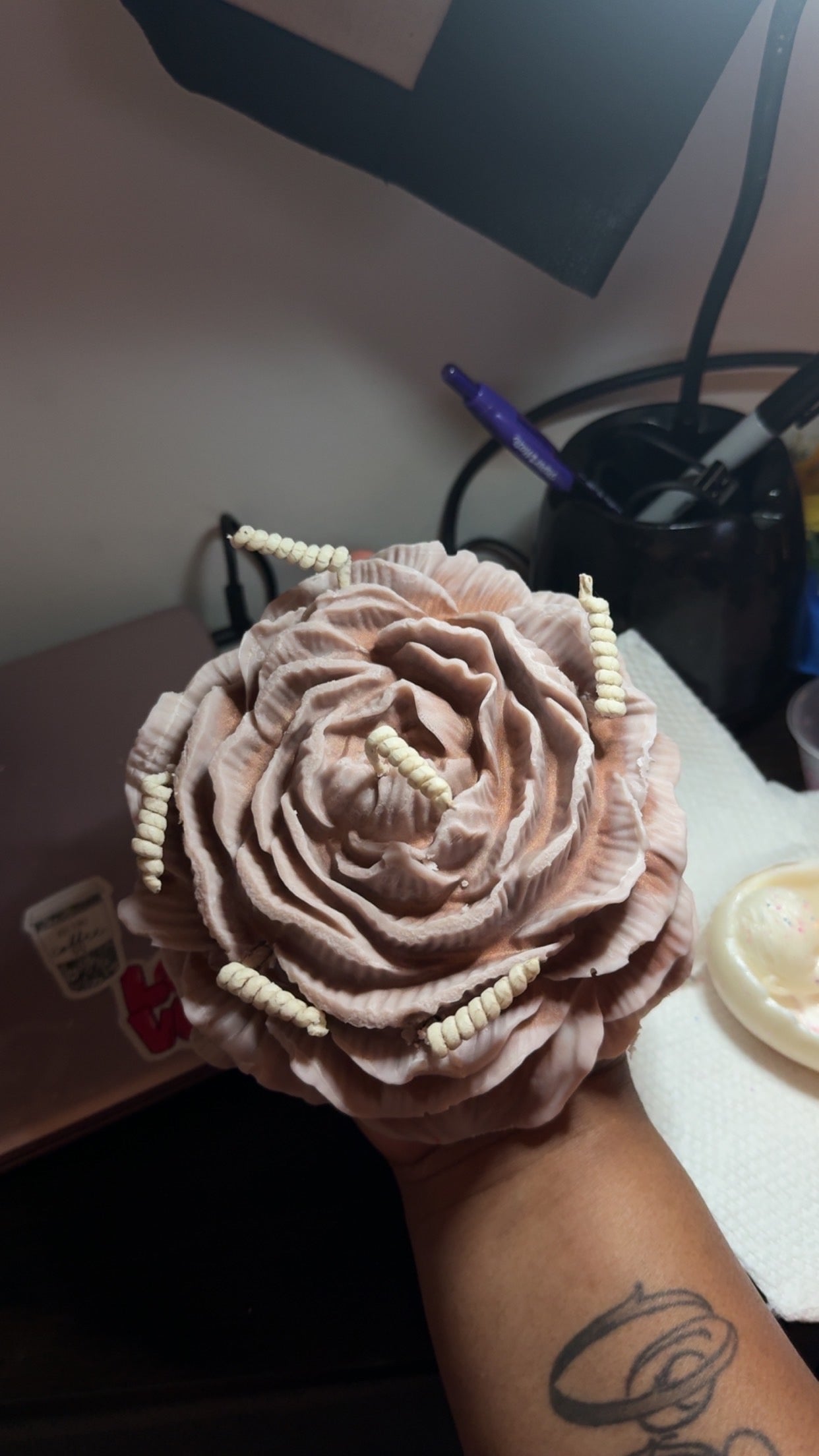 Peony flower candle 6.5”