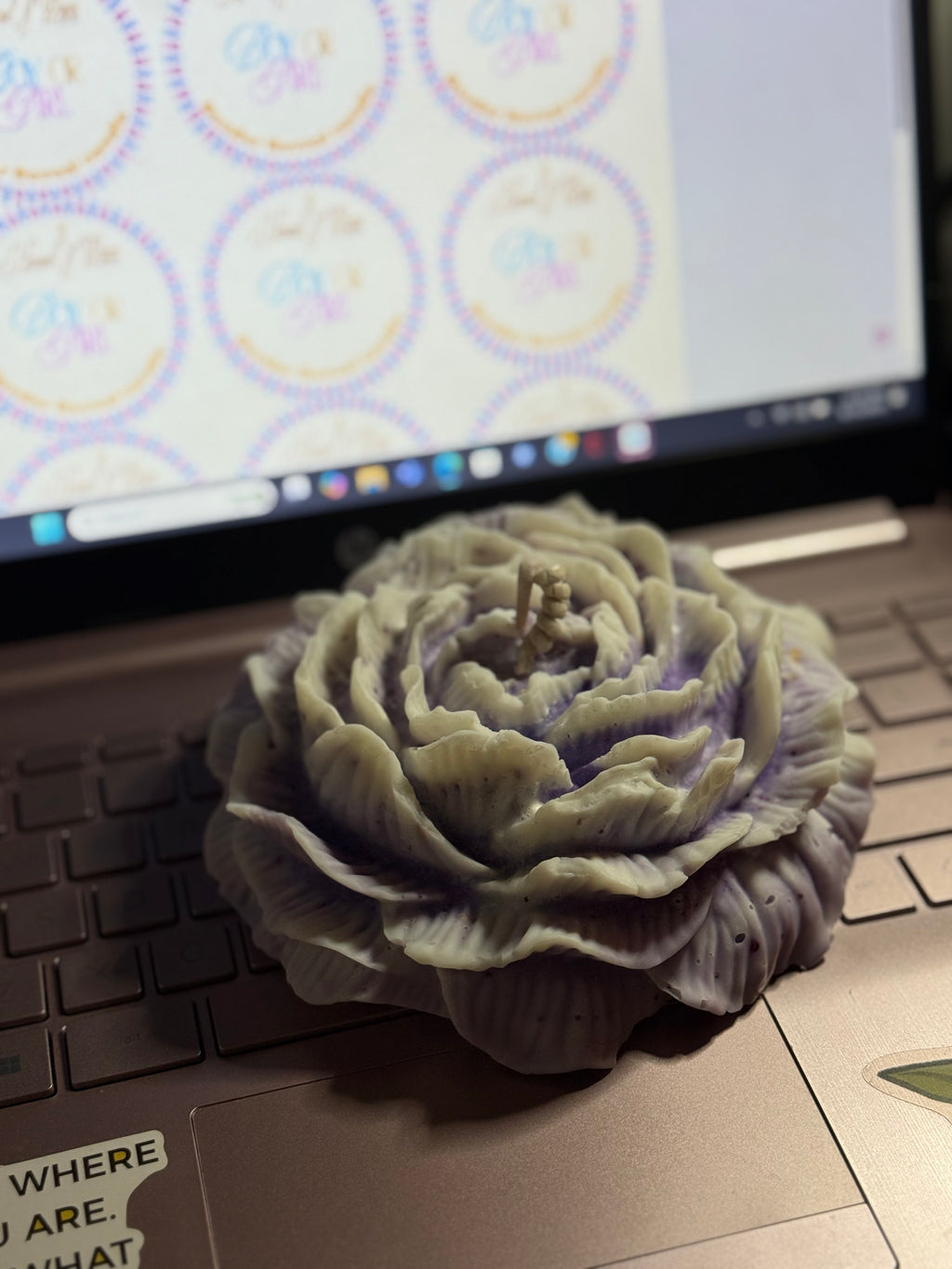 Peony flower candle 3”